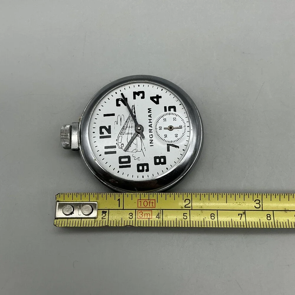 Vintage Ingraham Train Pocket Watch Men 50mm White Dial Manual Wind Not Running